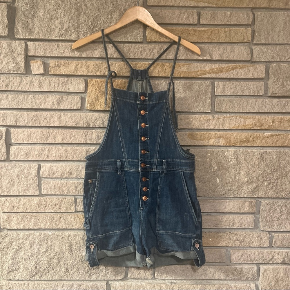 Anthropologie Pilcro & The Letterpress Short Denim Overalls Size 28 Button-Up